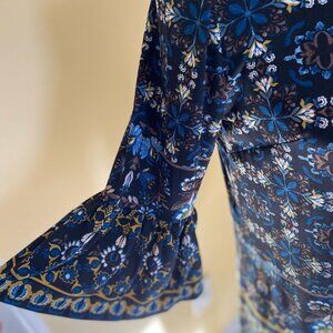 LONDON TIMES Blue Floral Bell Sleeve Dress Size 4P